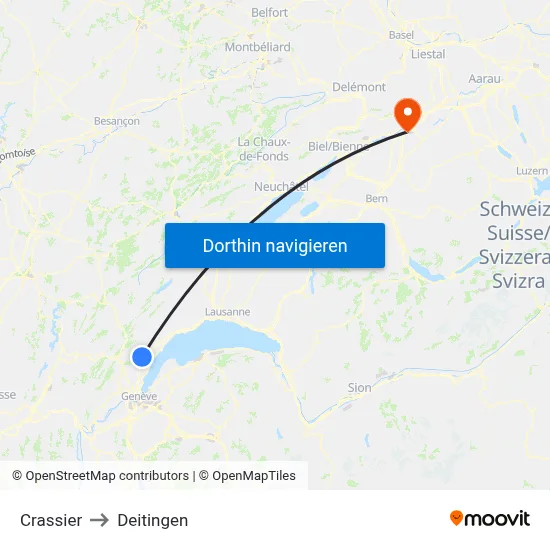 Crassier to Deitingen map
