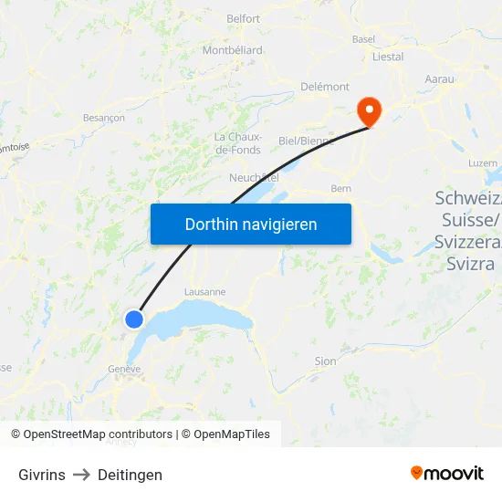 Givrins to Deitingen map