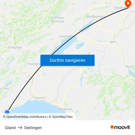 Gland to Deitingen map