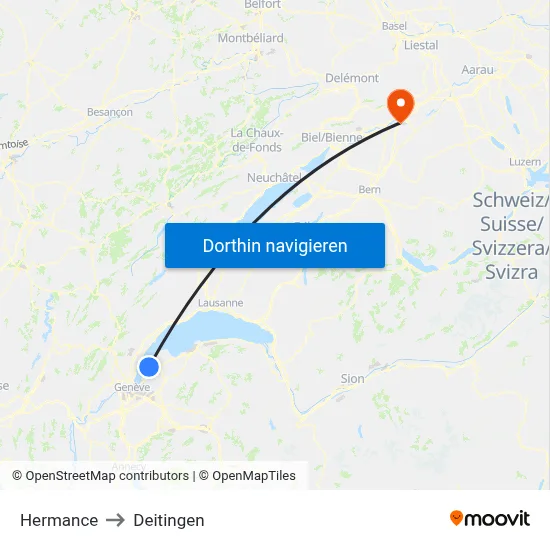 Hermance to Deitingen map