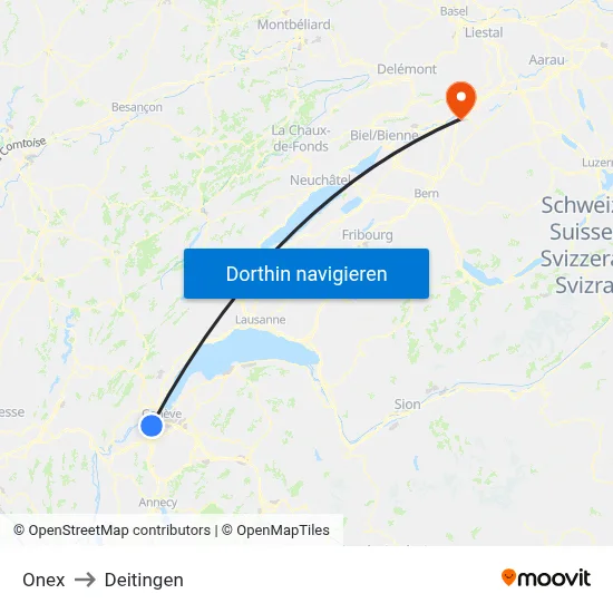Onex to Deitingen map
