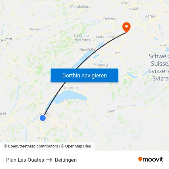 Plan-Les-Ouates to Deitingen map