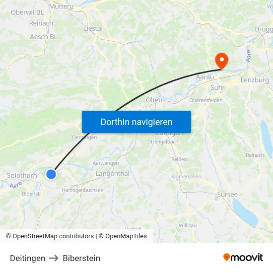 Deitingen to Biberstein map