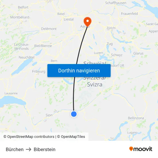 Bürchen to Biberstein map