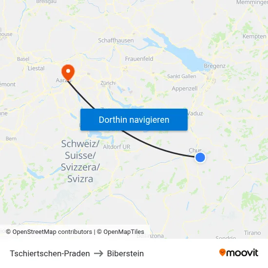 Tschiertschen-Praden to Biberstein map