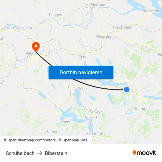 Schübelbach to Biberstein map