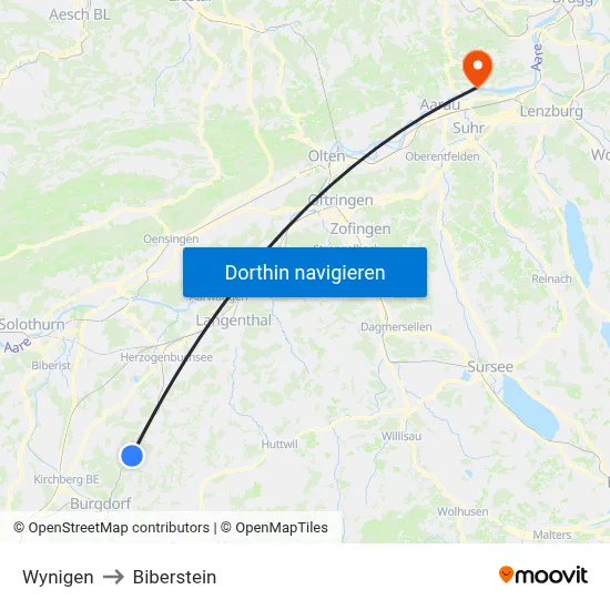 Wynigen to Biberstein map