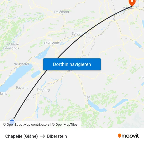 Chapelle (Glâne) to Biberstein map
