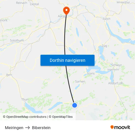 Meiringen to Biberstein map