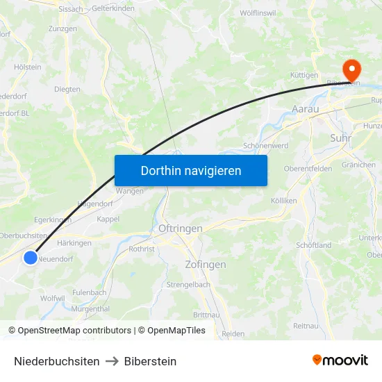 Niederbuchsiten to Biberstein map