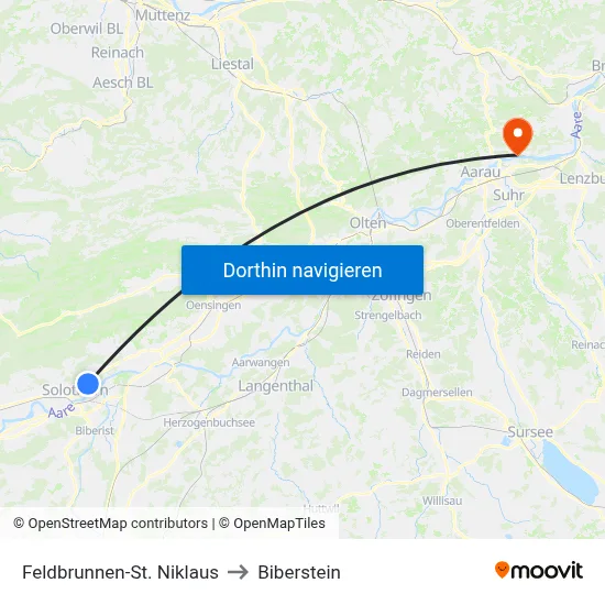 Feldbrunnen-St. Niklaus to Biberstein map