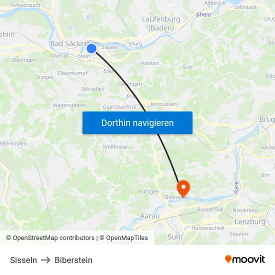Sisseln to Biberstein map