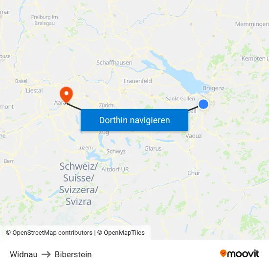 Widnau to Biberstein map