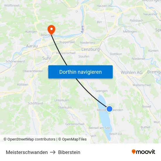 Meisterschwanden to Biberstein map