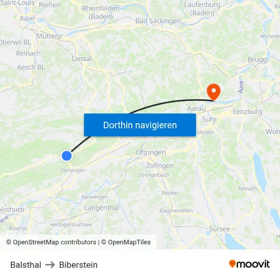 Balsthal to Biberstein map