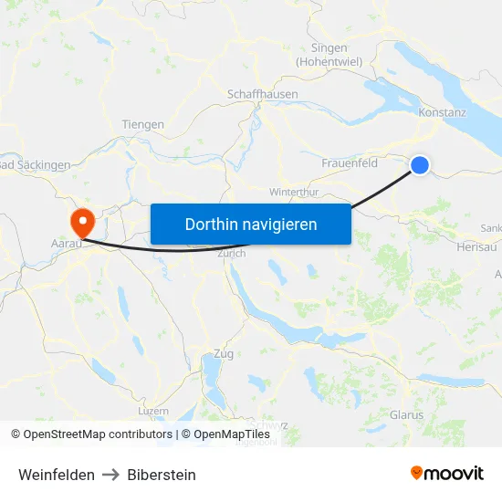 Weinfelden to Biberstein map