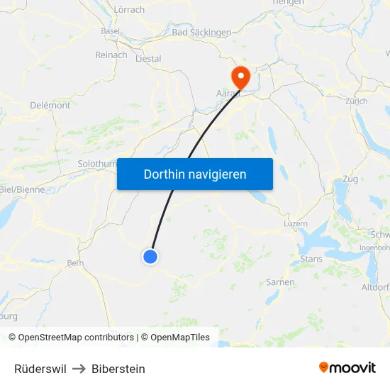 Rüderswil to Biberstein map