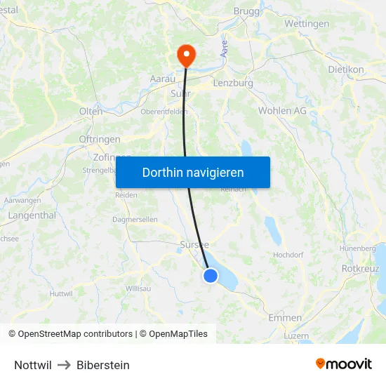 Nottwil to Biberstein map