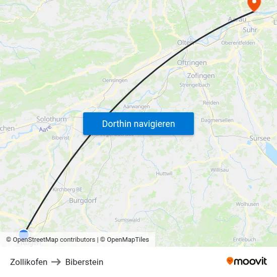 Zollikofen to Biberstein map