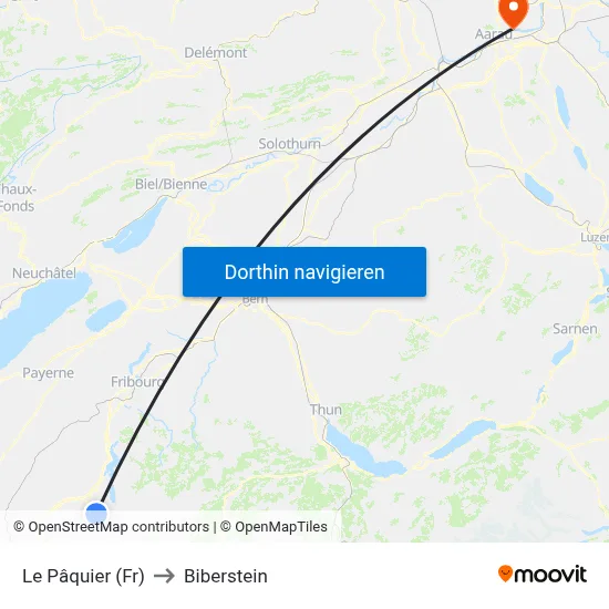 Le Pâquier (Fr) to Biberstein map