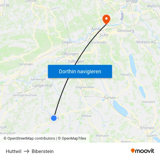 Huttwil to Biberstein map