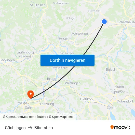 Gächlingen to Biberstein map