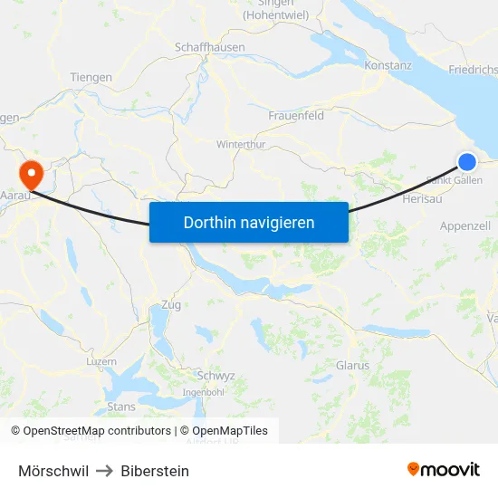 Mörschwil to Biberstein map