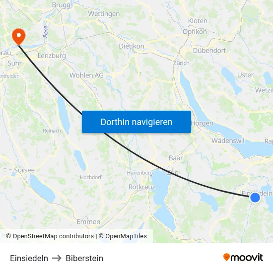 Einsiedeln to Biberstein map