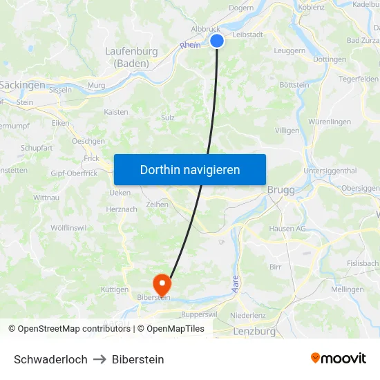 Schwaderloch to Biberstein map