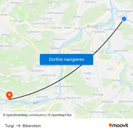 Turgi to Biberstein map