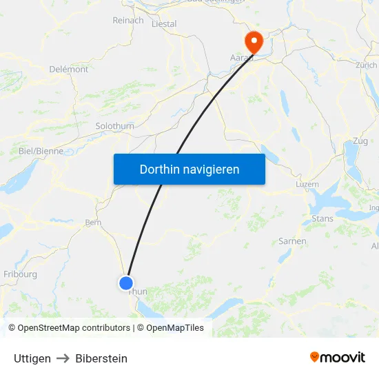 Uttigen to Biberstein map