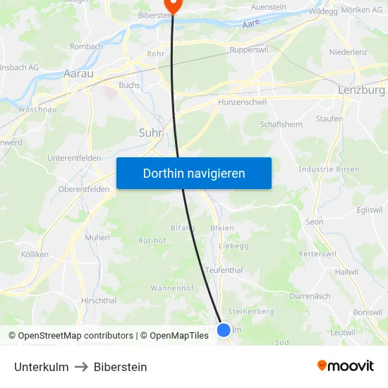 Unterkulm to Biberstein map