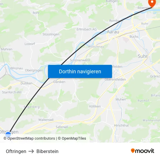 Oftringen to Biberstein map
