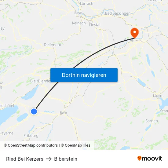 Ried Bei Kerzers to Biberstein map