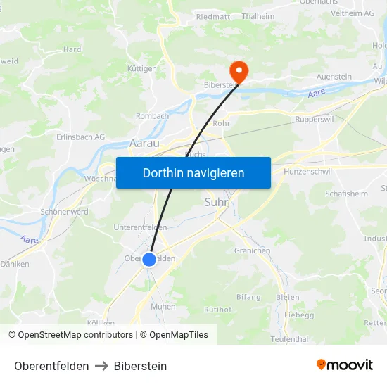 Oberentfelden to Biberstein map