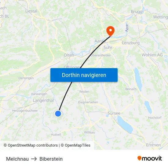 Melchnau to Biberstein map