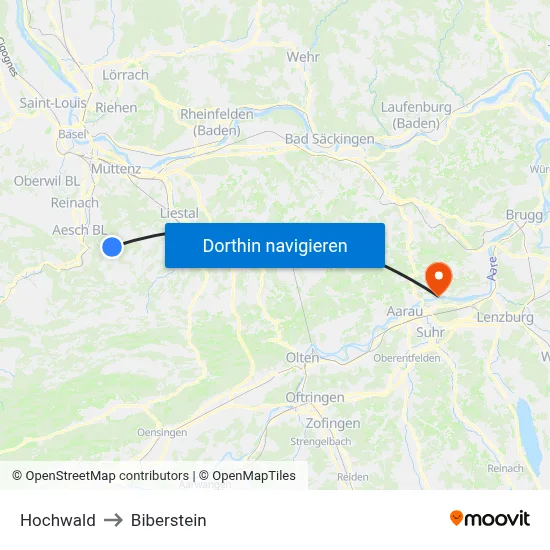 Hochwald to Biberstein map