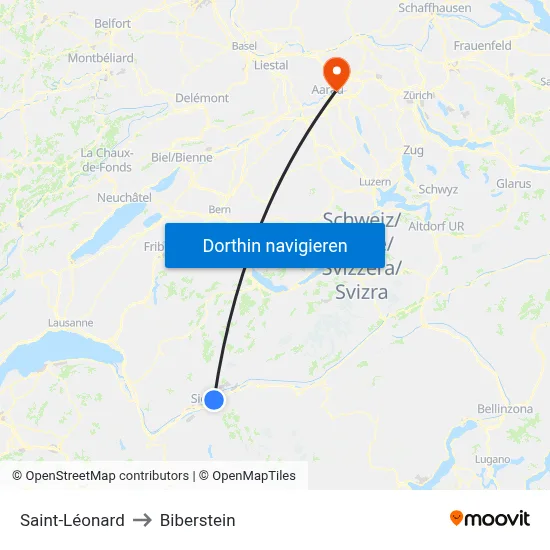 Saint-Léonard to Biberstein map