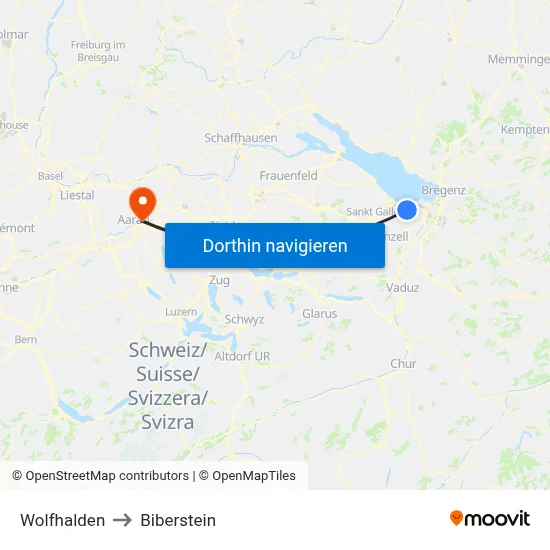 Wolfhalden to Biberstein map