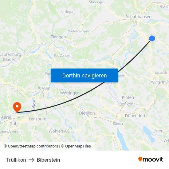 Trüllikon to Biberstein map