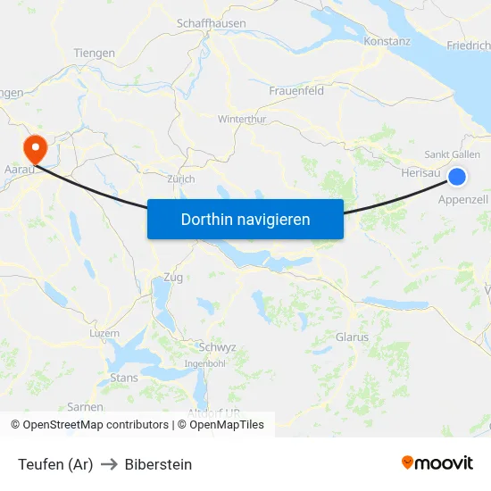 Teufen (Ar) to Biberstein map