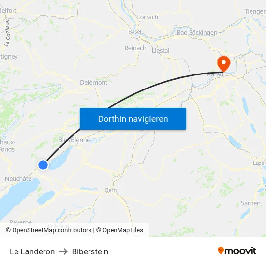 Le Landeron to Biberstein map