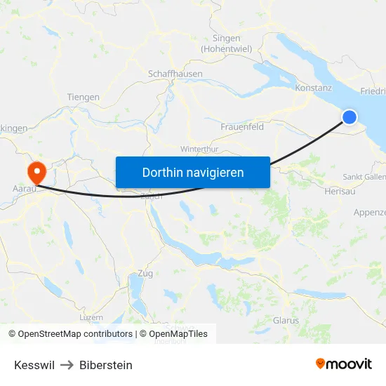 Kesswil to Biberstein map