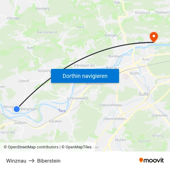 Winznau to Biberstein map