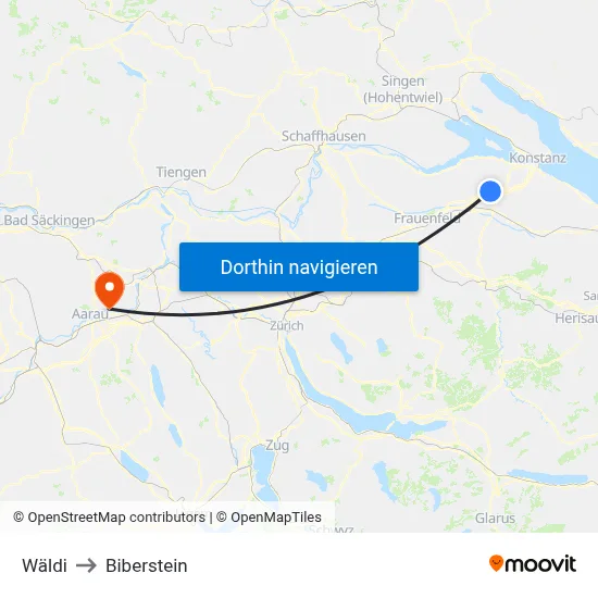 Wäldi to Biberstein map