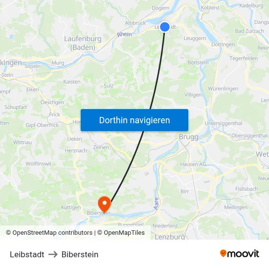 Leibstadt to Biberstein map