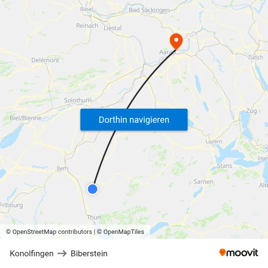 Konolfingen to Biberstein map