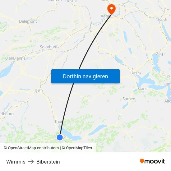 Wimmis to Biberstein map