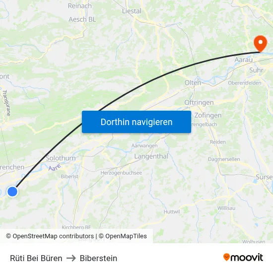 Rüti Bei Büren to Biberstein map