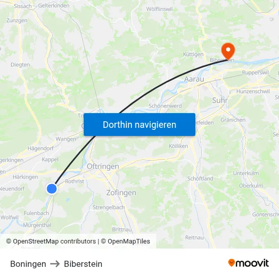 Boningen to Biberstein map
